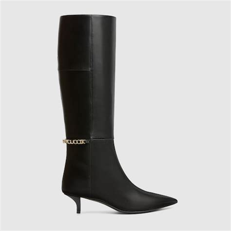 gucci boots black with silver eyelids|Gucci signoria black leather boots.